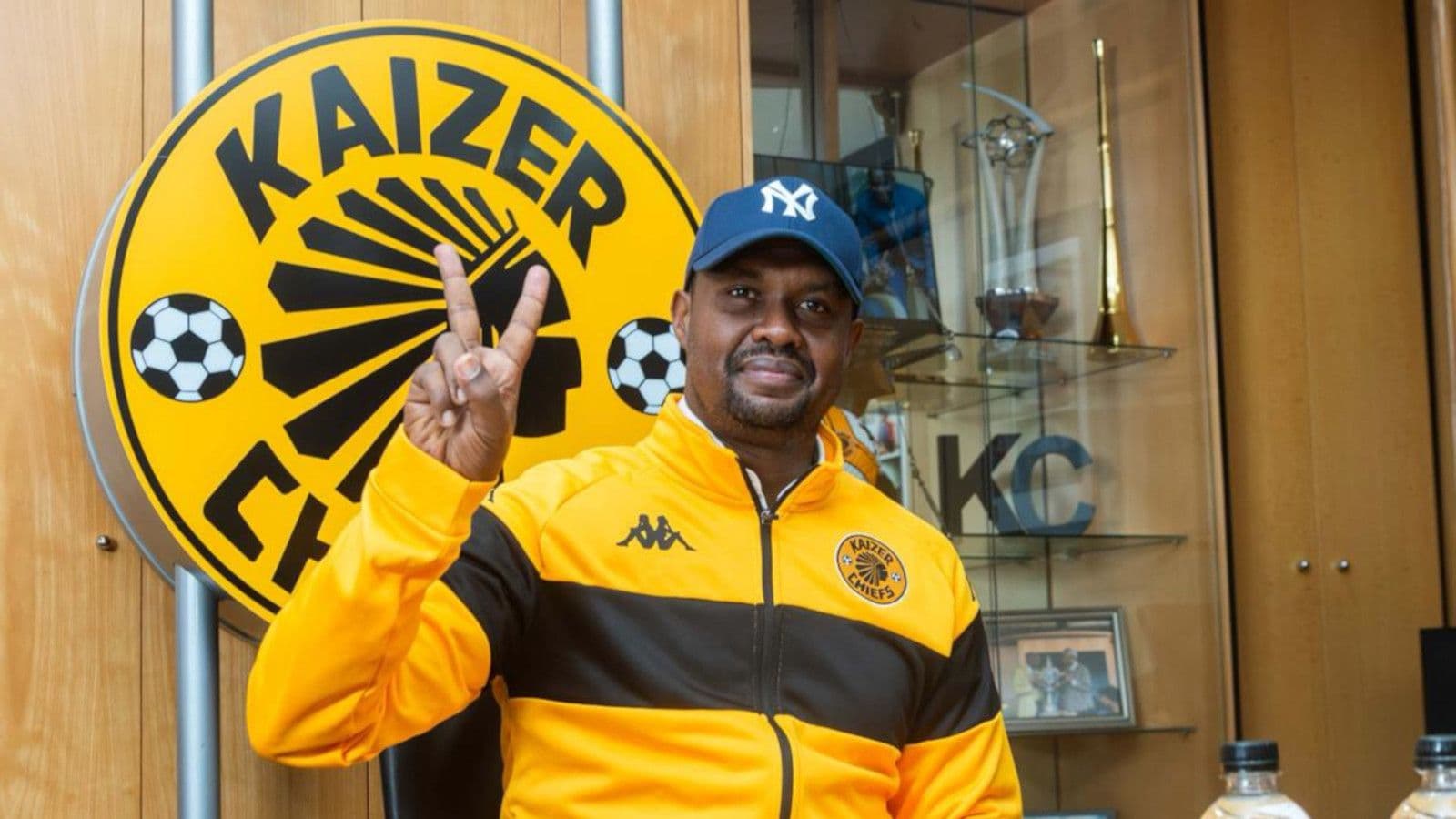 Cedric Kaze beaming after delivering beautiful cup final baby with Kaizer Chiefs